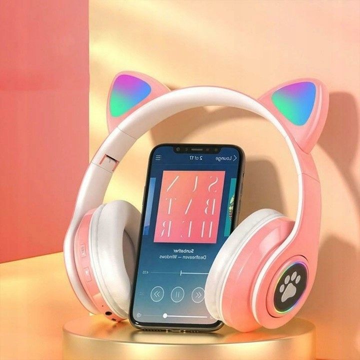 SŁUCHAWKI Kocie Uszy + MIKROFON Karaoke Bluetooth Zestaw NA PREZENT