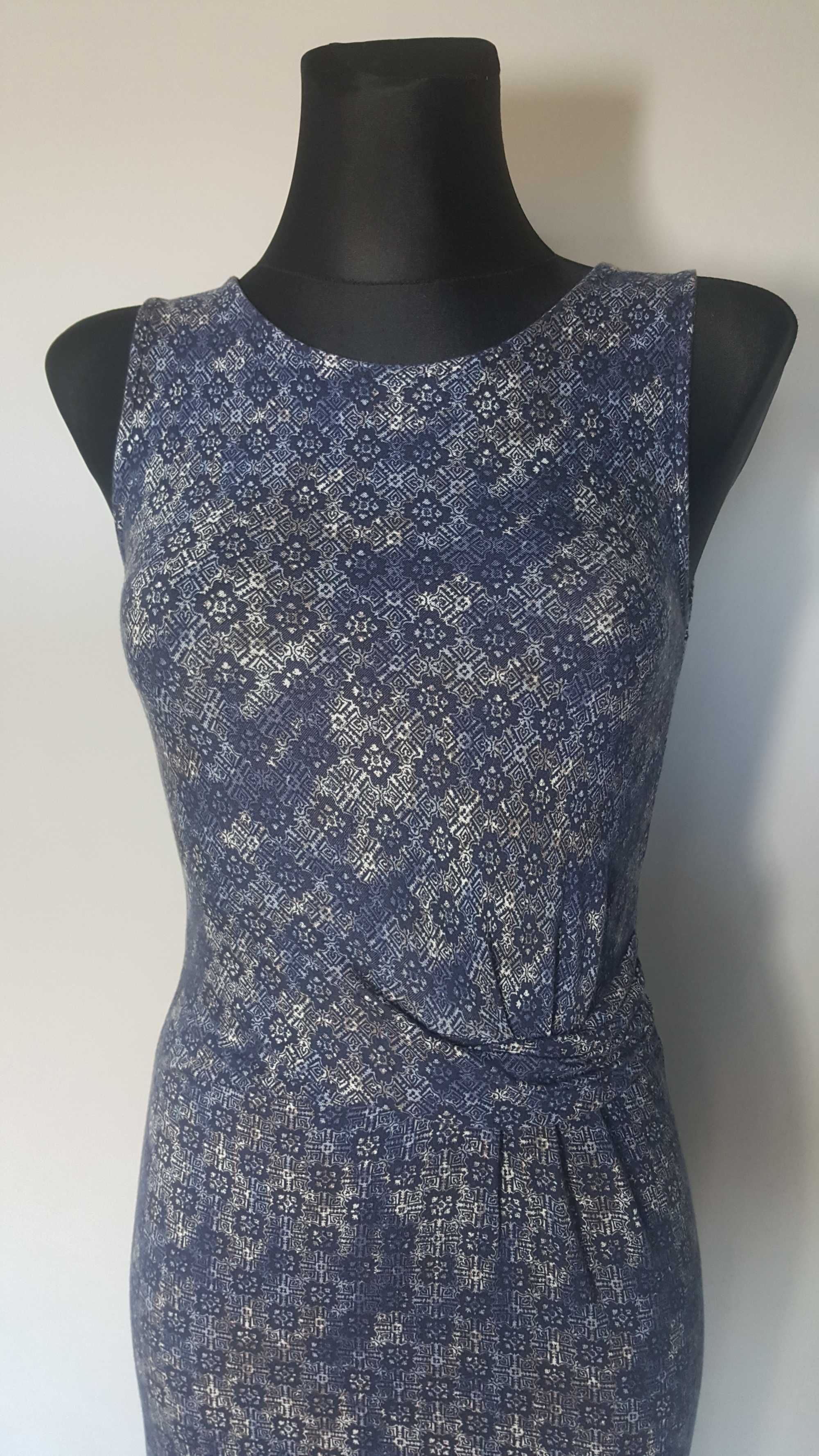 Tom Tailor Niebieska Granatowa dopasowana sukienka Hippie Boho 34 XS