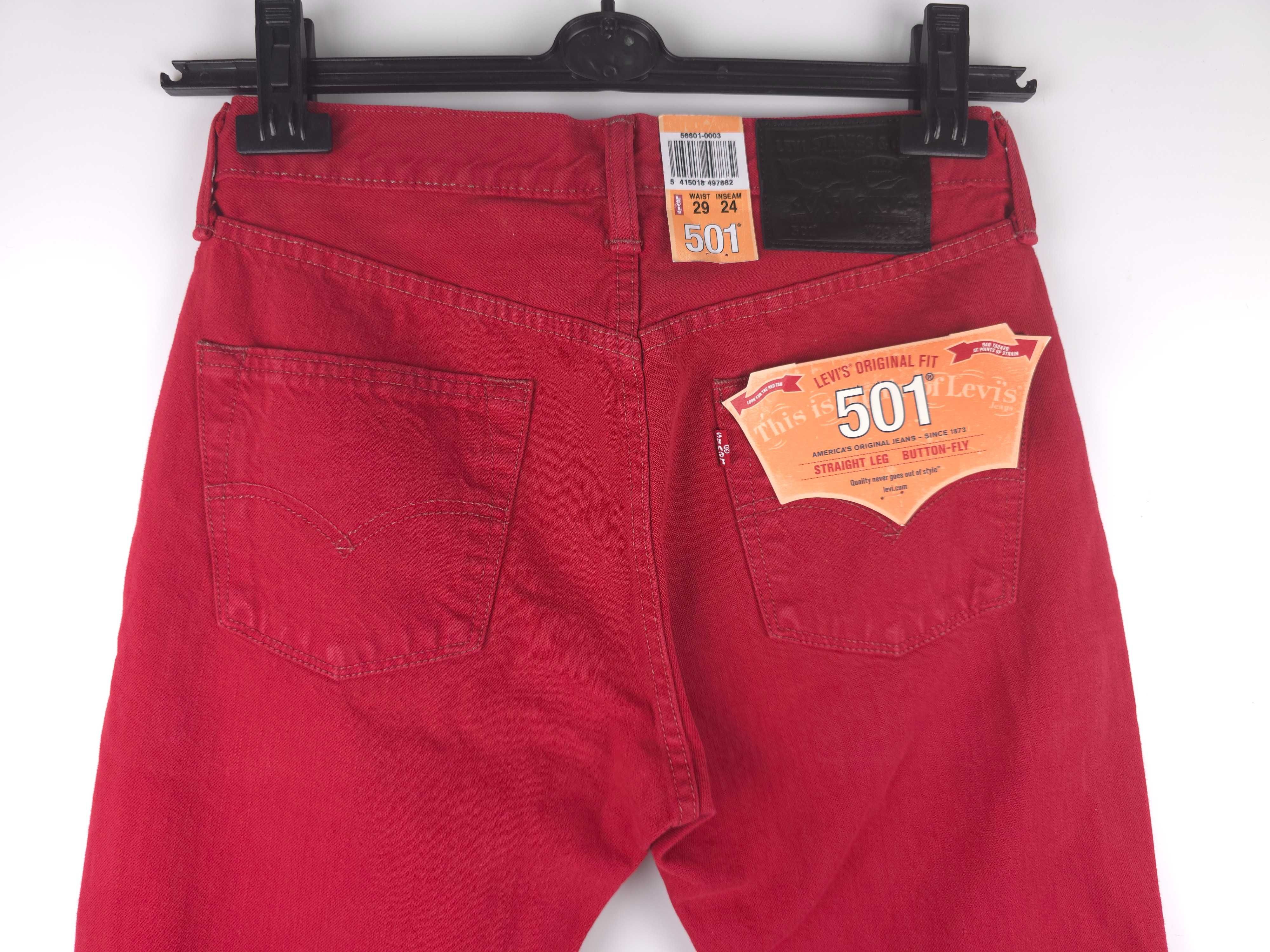 Levi's 501 czerwone spodnie jeansy jeansowe 3/4 W29
