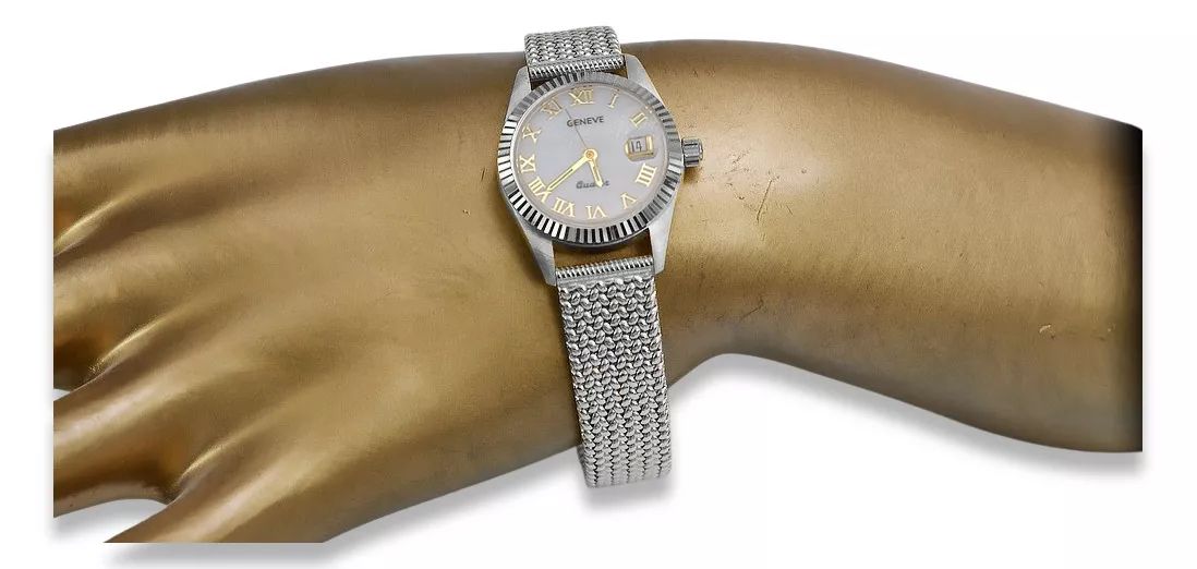 Zegarek damski z białego złota 14k perłowa tarcza lw020wdpr&lbw003w P