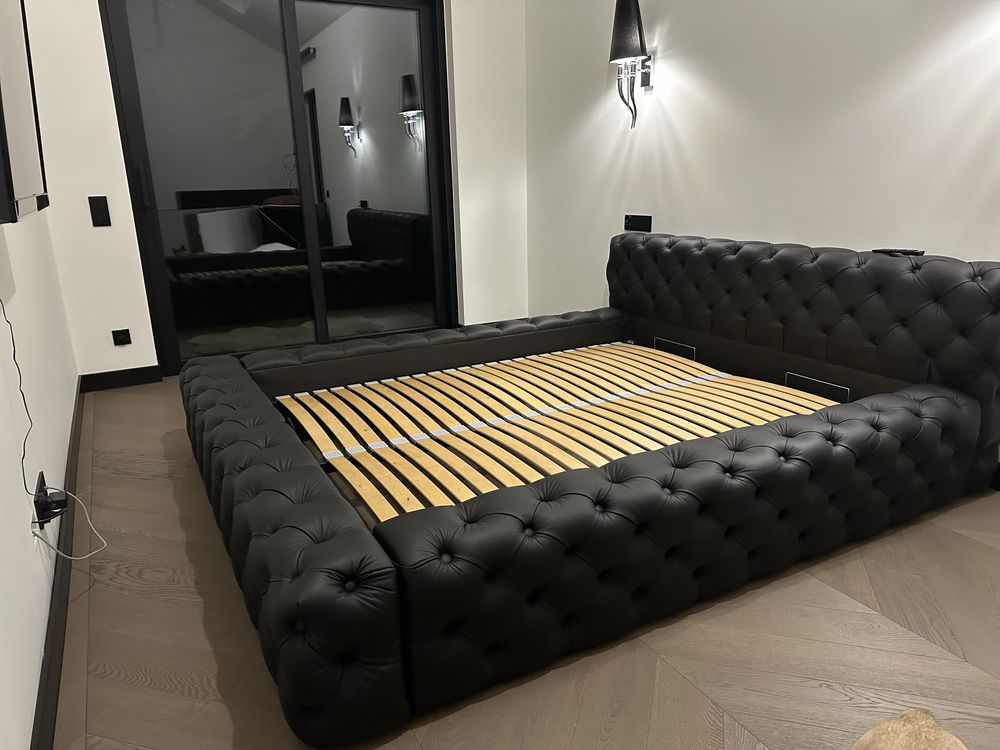 Chesterfield łóżko do sypialni skóra naturalna 160x200