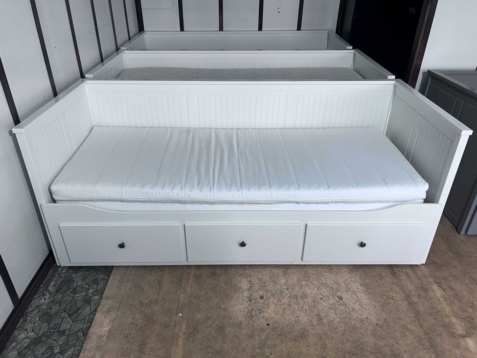 IKEA HEMNES Łóżko Leżanka z 3 szufladami, 2 materace ,białe Transport