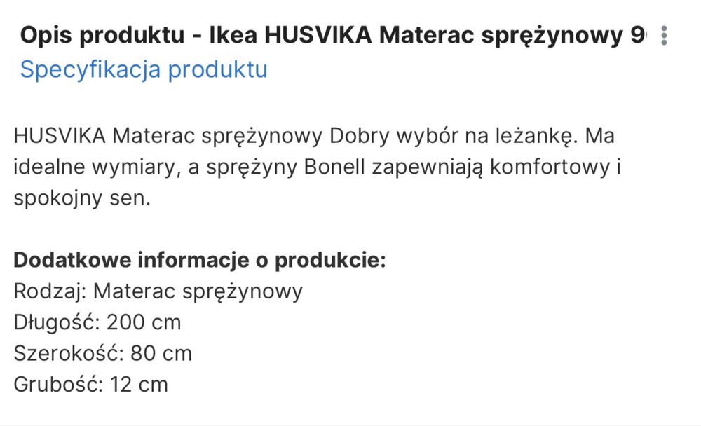 Łóżko IKEA hemnes z 3 szufladami, 2 materace Husvika, 80x200 cm