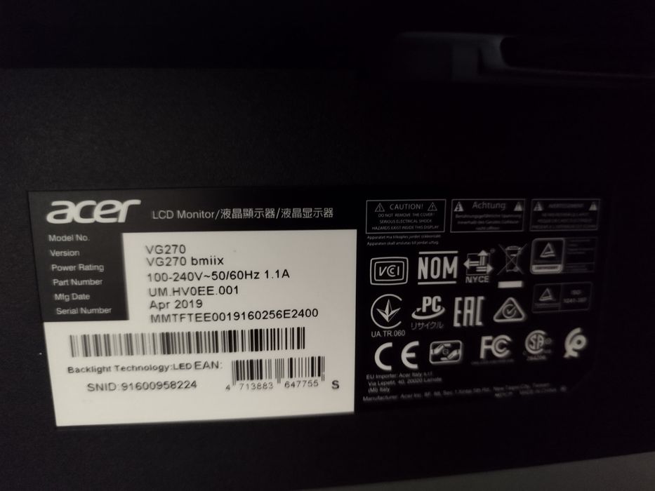 Monitor Gaming Acer Nitro VG270 (27" / IPS / 75Hz)