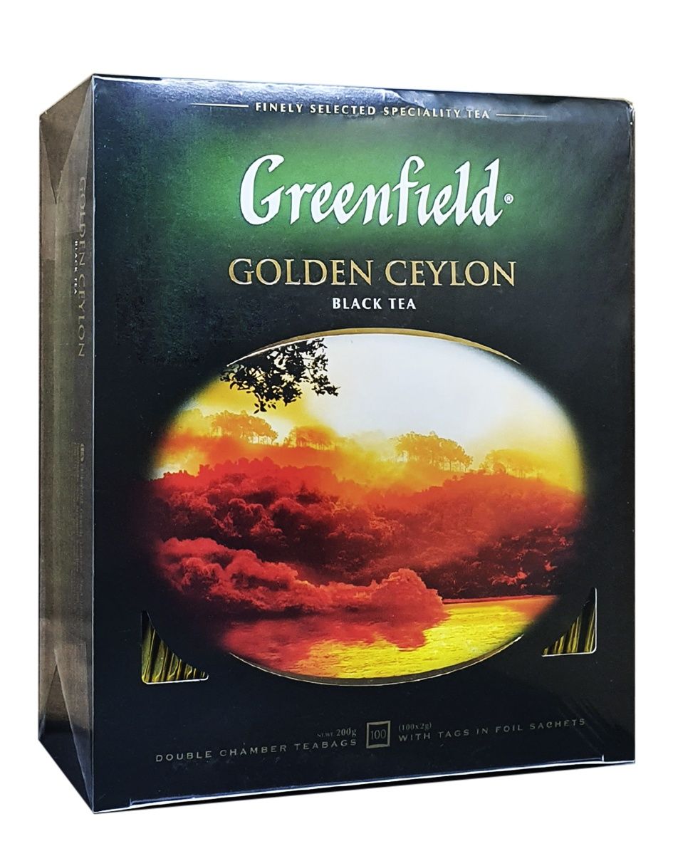 Чай GreenField Golden Ceylon 100 пакетів 200 грам коробка набір