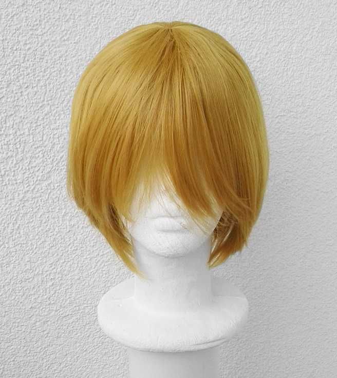 Krótka żółta złota peruka bob męska z grzywką cosplay wig żółty krótki