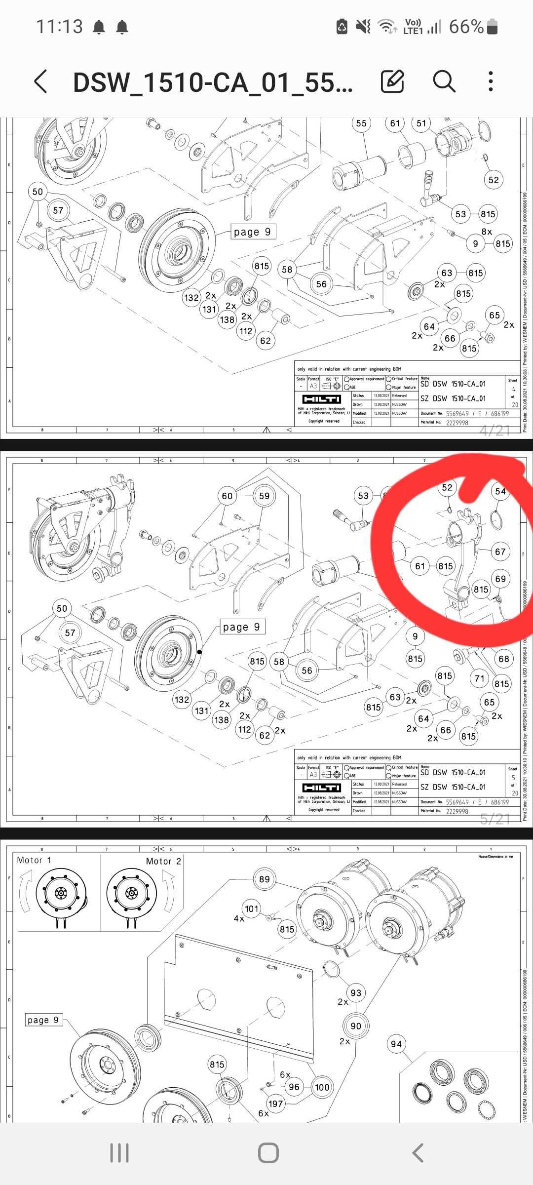 Hilti DSW 1510-CA mocowanie dolnego kółka