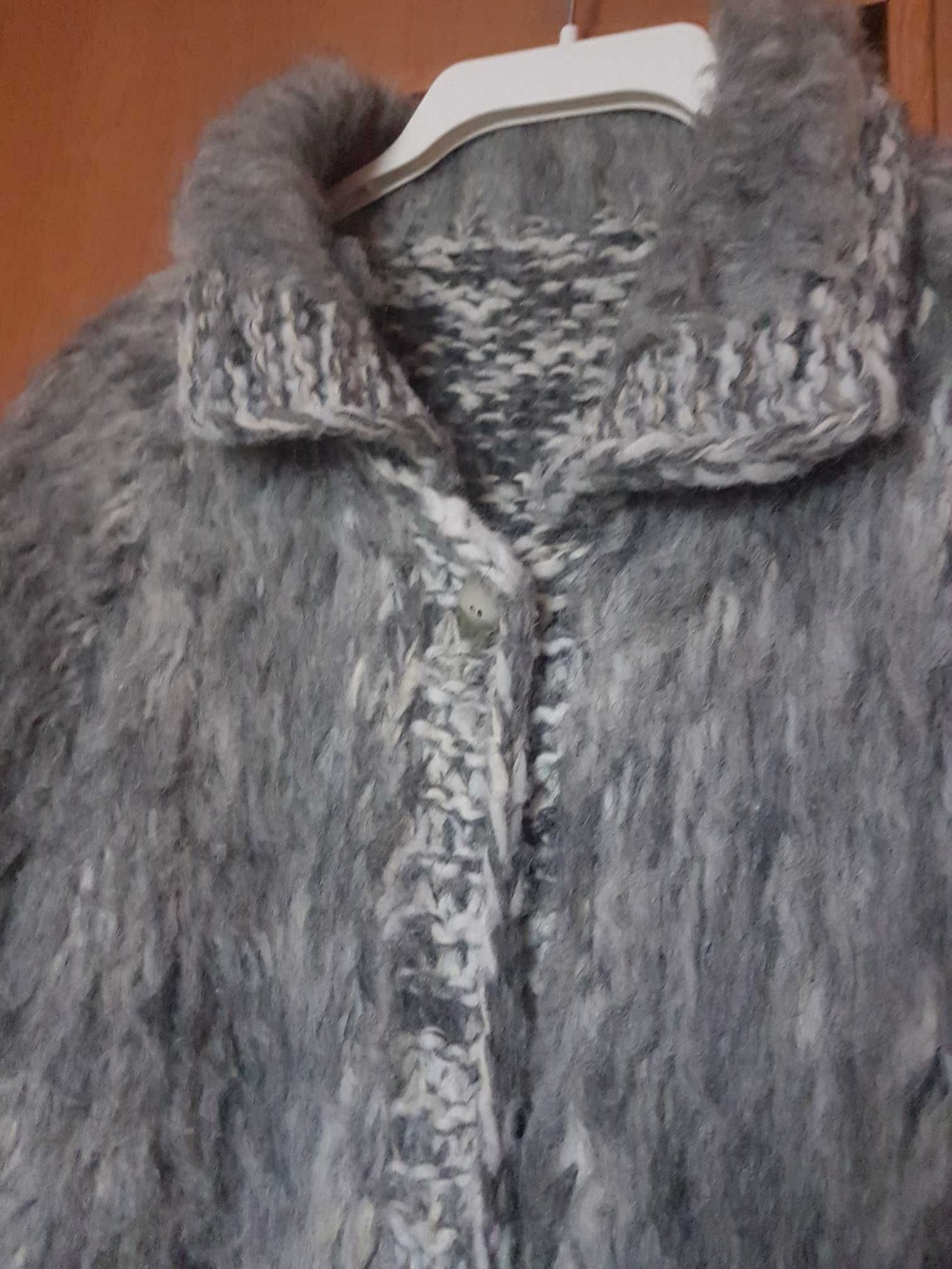 Sweter szary z wełny owczej, bardzo ciepły, rozmiar XL