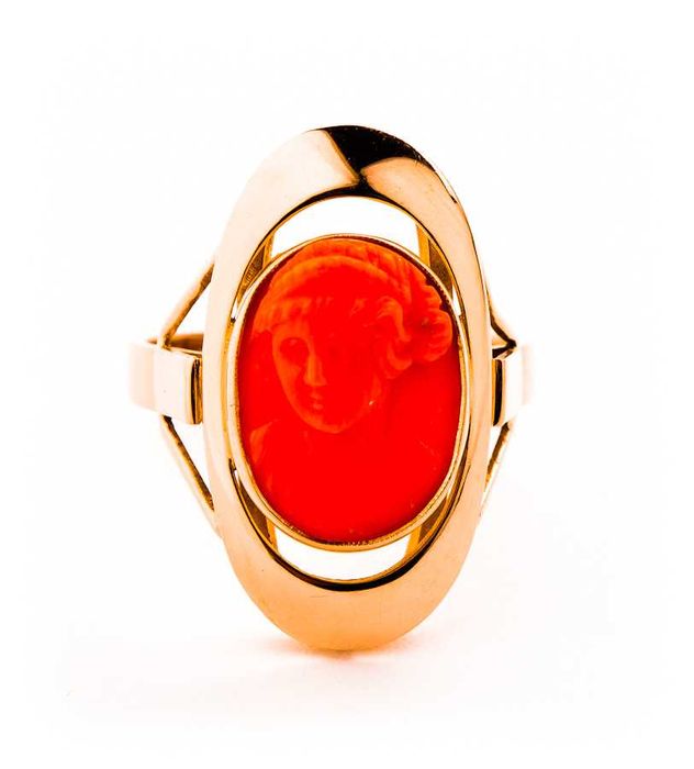 Warszawski Złoty Pierścionek - KORAL - KAMEA - 14K - 8,12g - ORNO