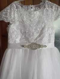 Sukienka suknia komunia biała nowa Księżniczka princess 152 158