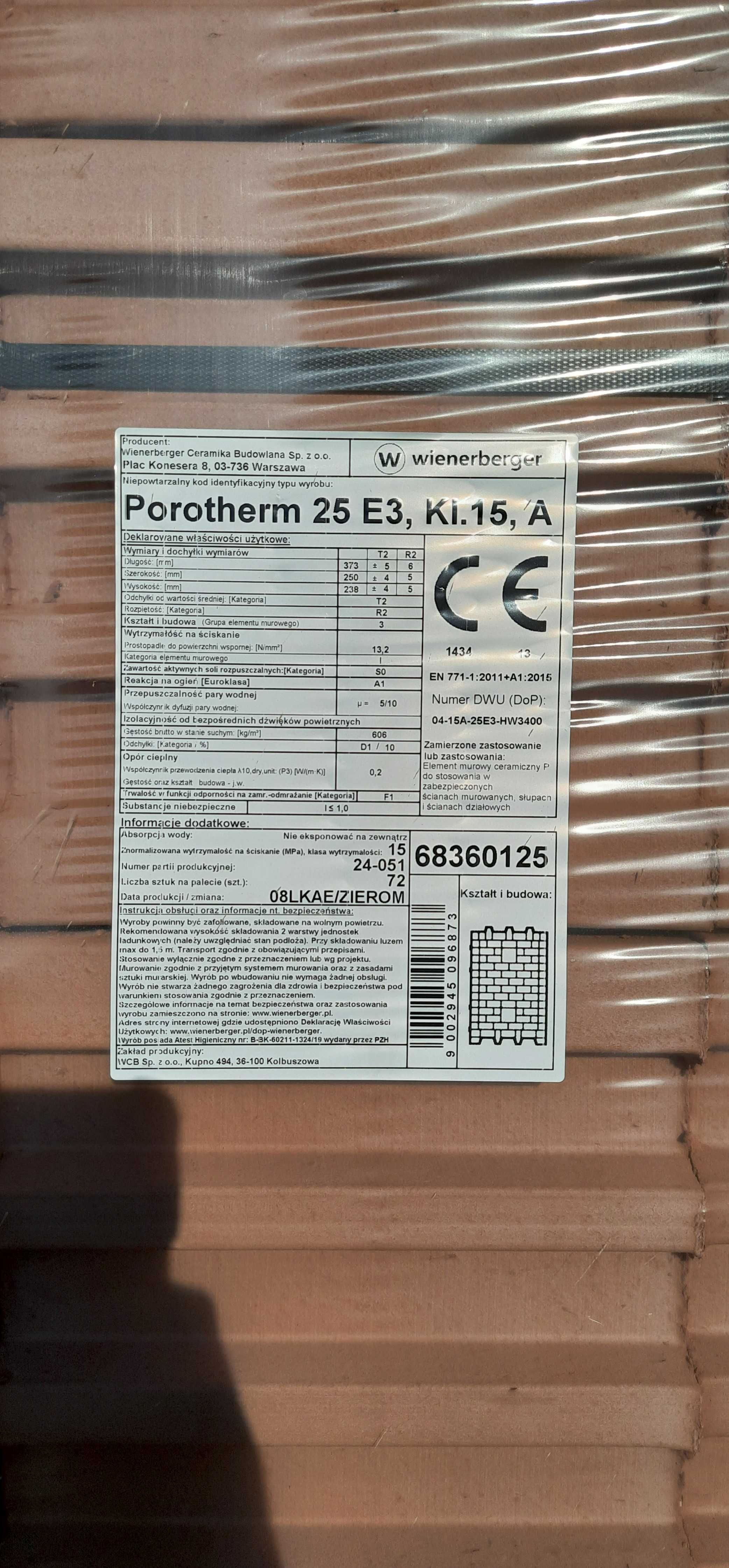 Pustaki ceramiczne Wienerberger Porotherm 25