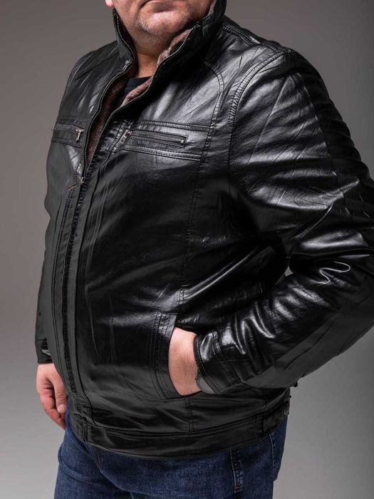 Куртка чоловіча зимова шкіряна на хутрі батал