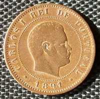 Moeda de 10 reis em bronze - D. Carlos I - Portugal - 1891
