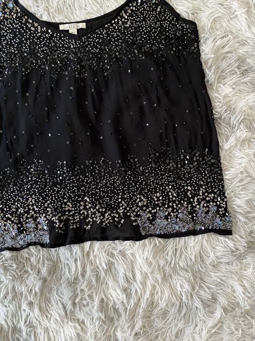 Czarny transparentny top na ramiączka cekiny M 38 L 40 zara mesh