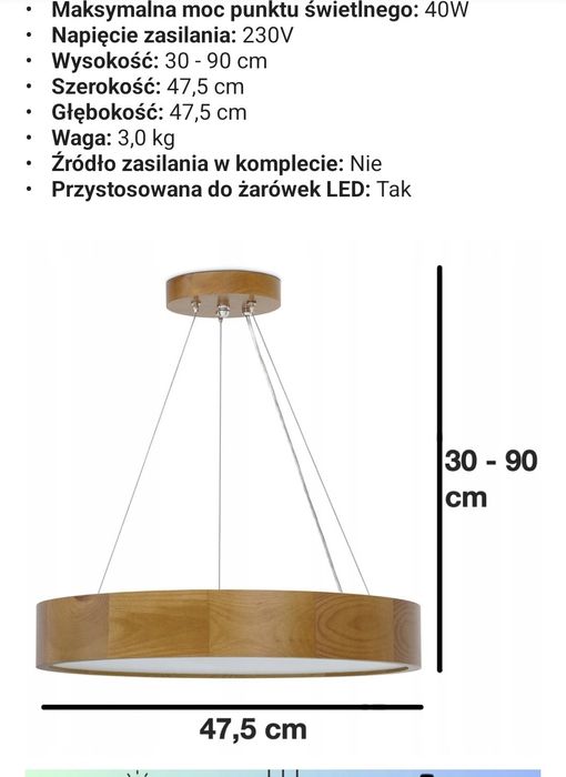 Lampa sufitowa wisząca drewniana