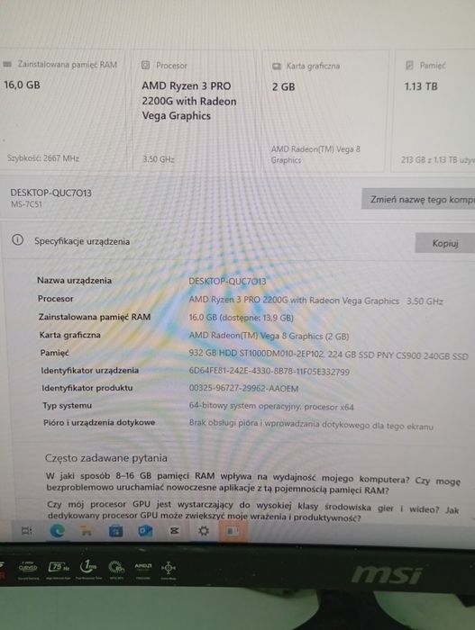 Komputer x-qunatum  , monitor msi .