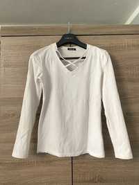 Bluzka basic biała z długim rękawem elastyczna M L ideal