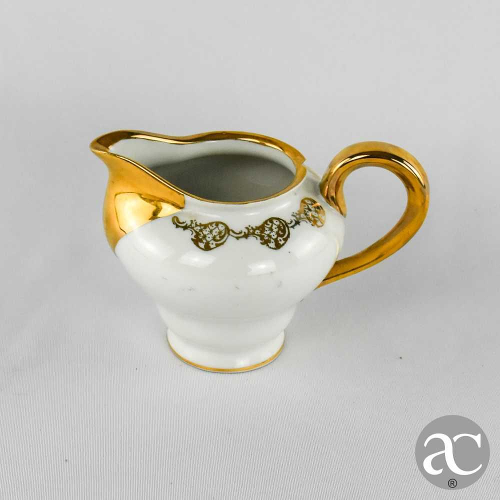 Conjunto Bule açucareiro e leiteira porcelana Artibus decoração a ouro