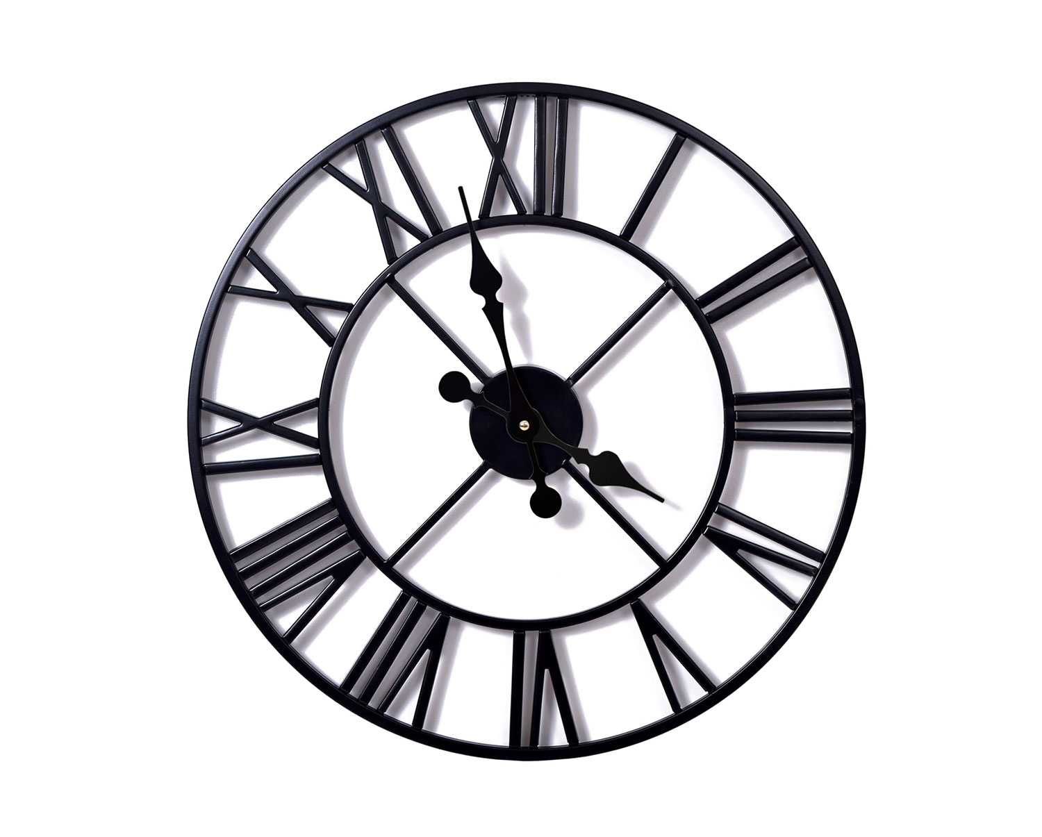 Zegar ścienny loft metalowy czarny Romain 50 cm czerwone wskazówki