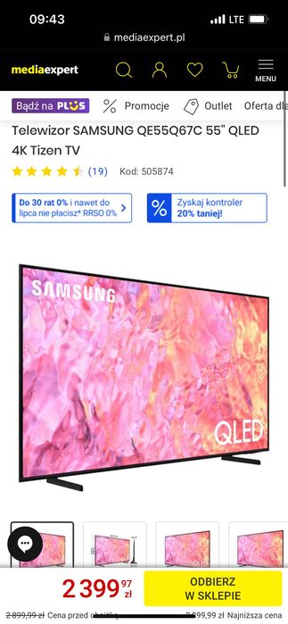 Telewizor SAMSUNG QE55Q67C 55" QLED 4K Tizen TV