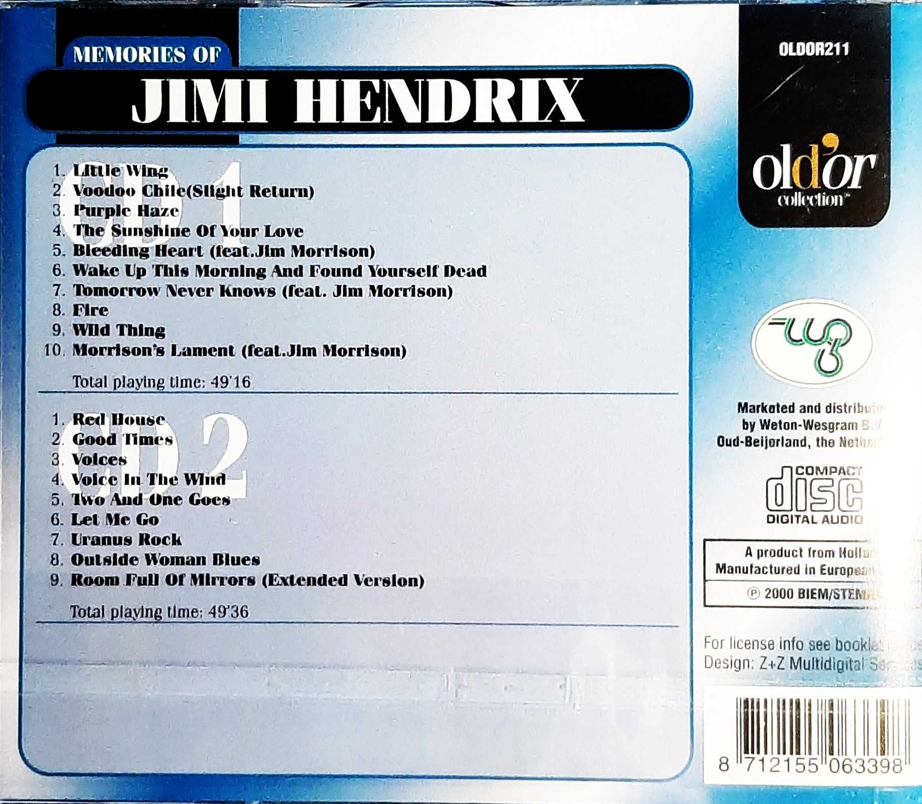 Znakomity Album 2X CD -JIMI HENDRIX - Album Memories Jimi Hendrix CD