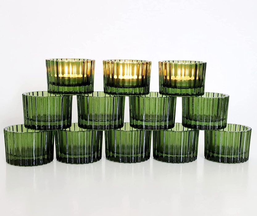 Ciemnozielony świecznik na podgrzewacze, zestaw 12 sztuk