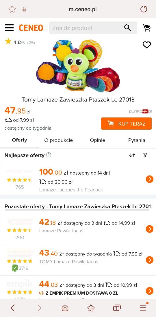 Lamaze małpa ptaszek gryzak grzechotka