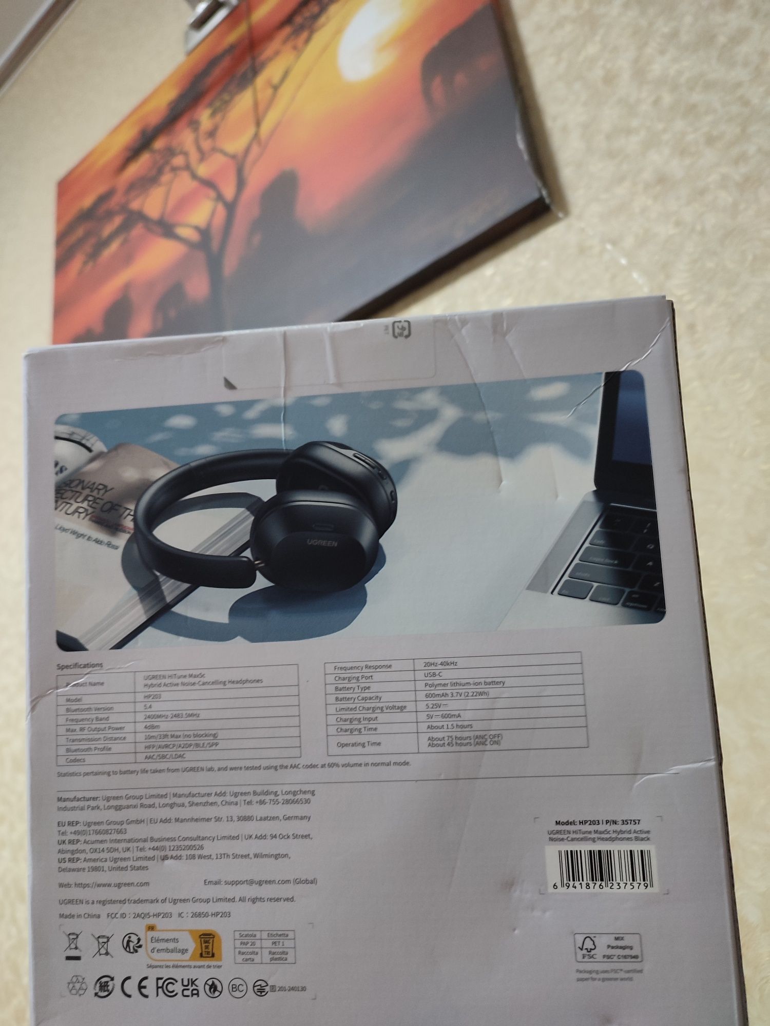 Беспроводные наушники Ugreen Max5c LDAC ANC Bluetooth 5.4 + кабель