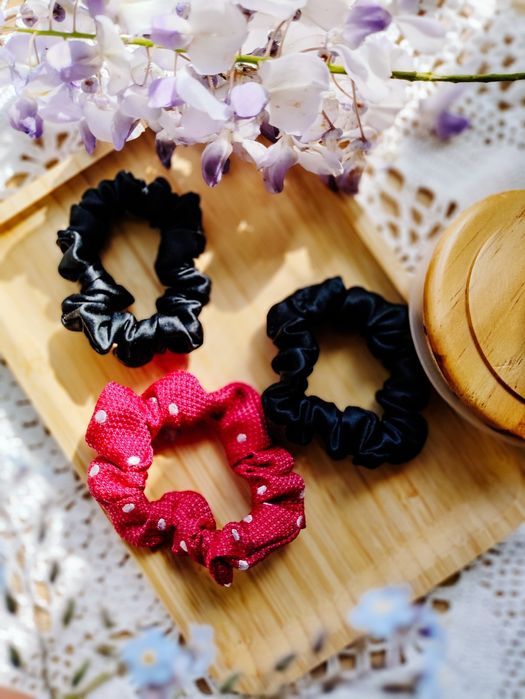 Gumka scrunchie, jedwab 100%, czarna