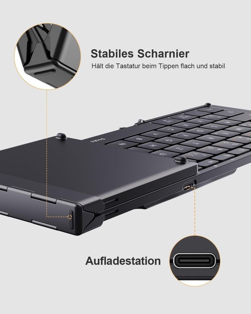 Składana klawiatura bluetooth, Układ DE QWERTZ, iOS Windows Android