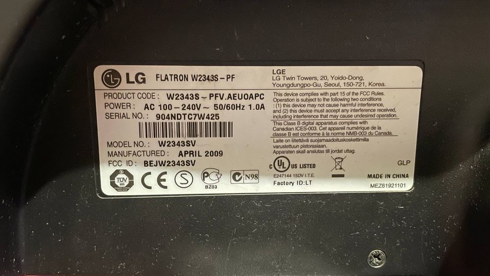 Продам монитор LG flatron W2343S - PF 23 дюйма