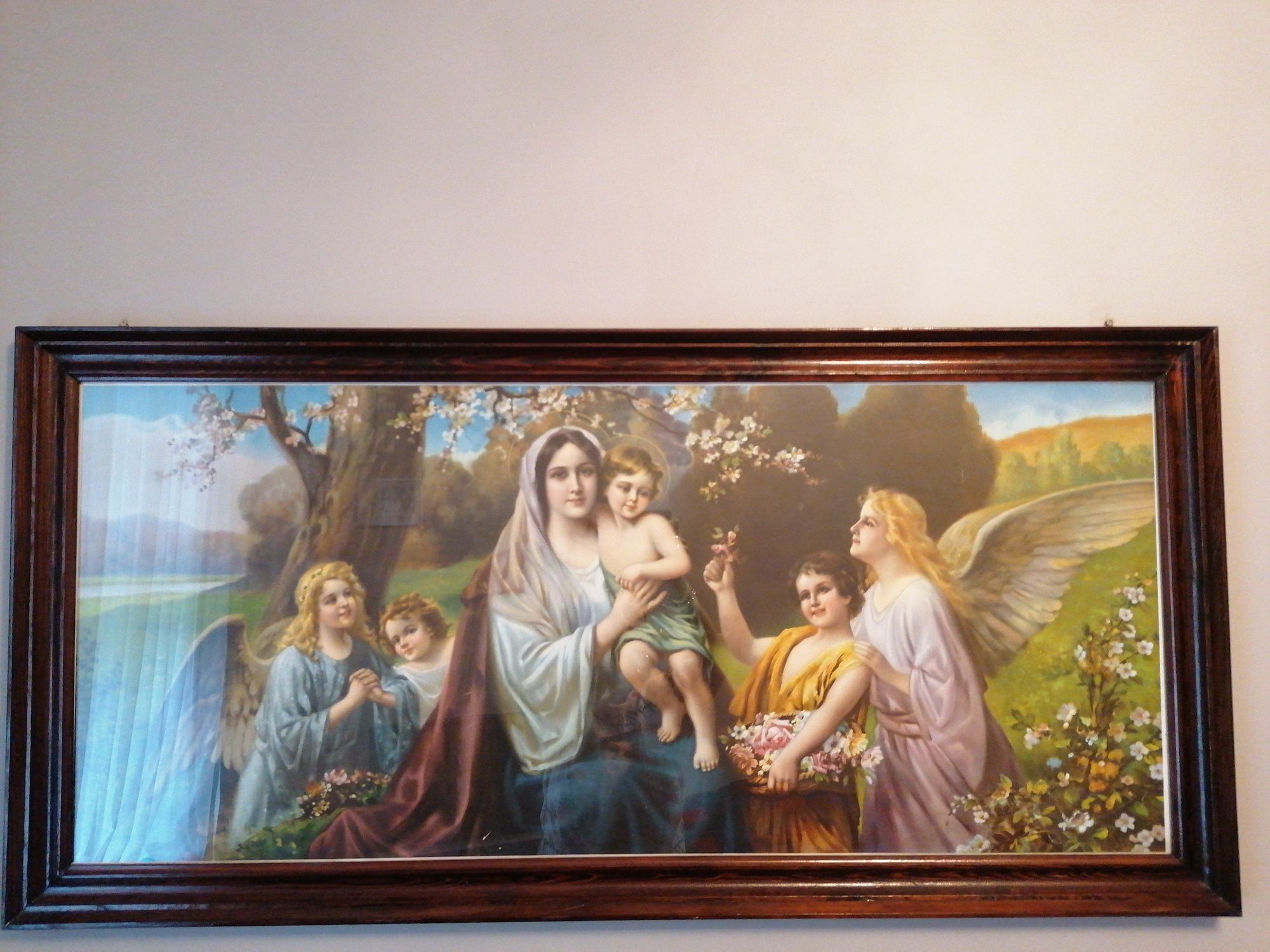 Piękny stary obraz Matka Boska z Aniołami