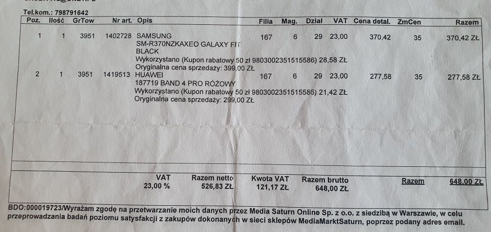 Dwie opaski Samsung Galaxy Fit i Huawei Band 4 Pro