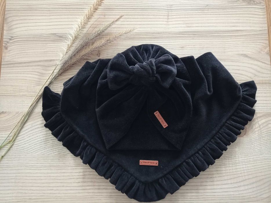 Komplet Turban i chusta dla dziewczynki, welur, Handmade