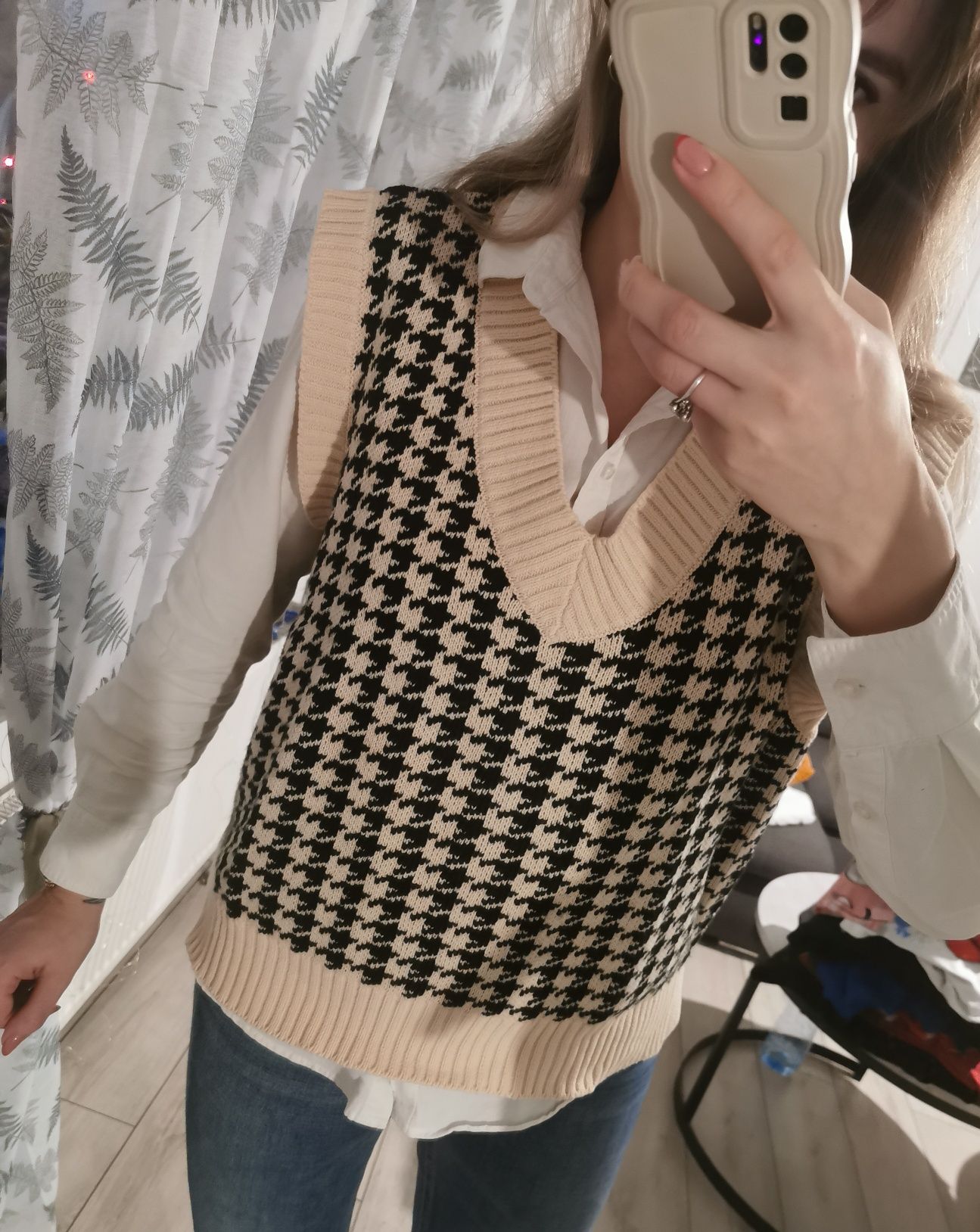 Dzianinowa kamizelka kratka pepitka SheIn M 38 L 40 knitted vest plaid