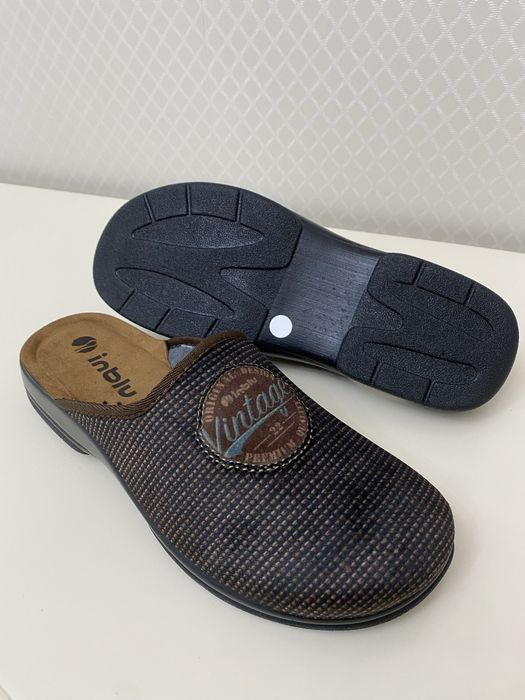 Чоловічі тапочки Inblu повстяні сині та коричневі/замша устілка