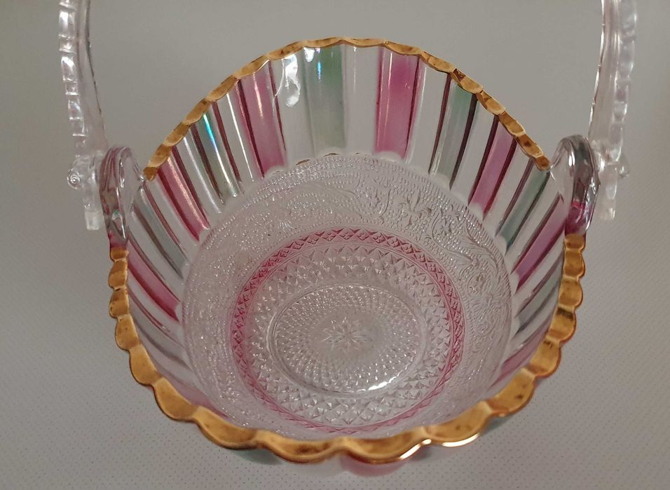 Fantástica Fruteira / Cesto, com vitral pintado à mão - Anos 50/60