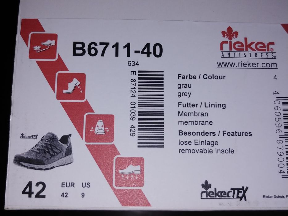 Nowe buty sneakersy Rieker szare, skóra r. 42  Idealne do pracy