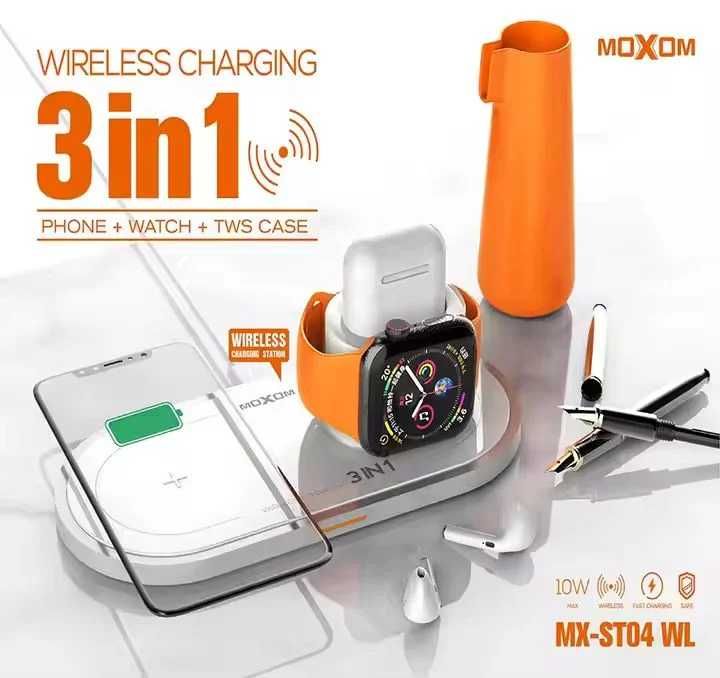 Бездротовий зарядний пристрій Moxom MX-ST04 (3 в 1) 10W