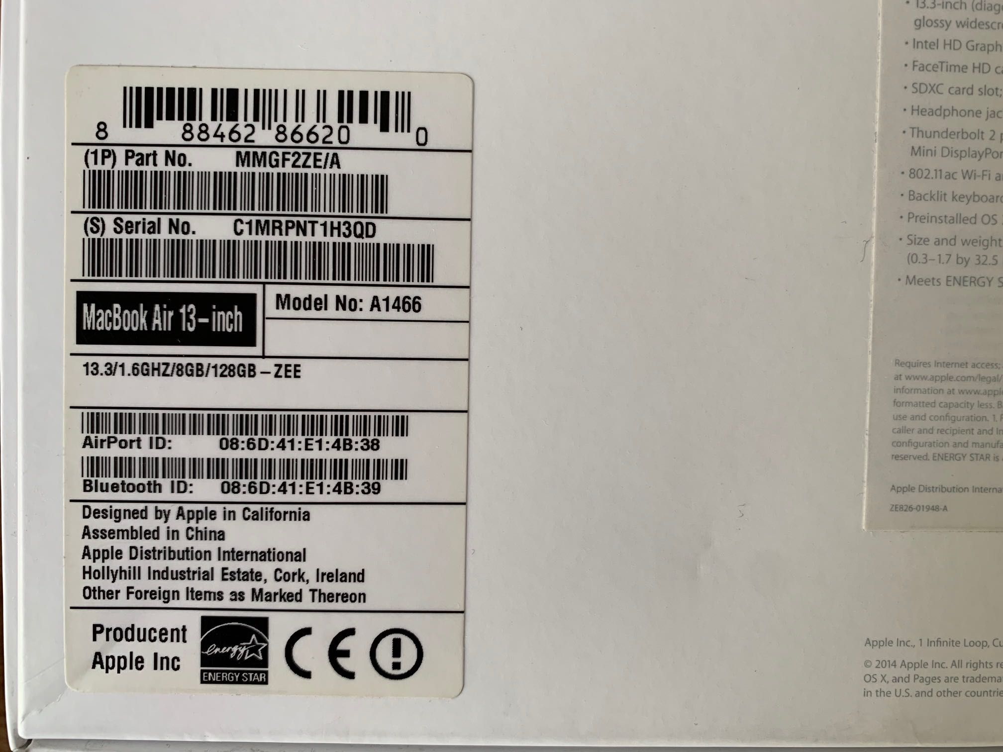 MacBook Air (2015) A1466 i5/8gb/1TB