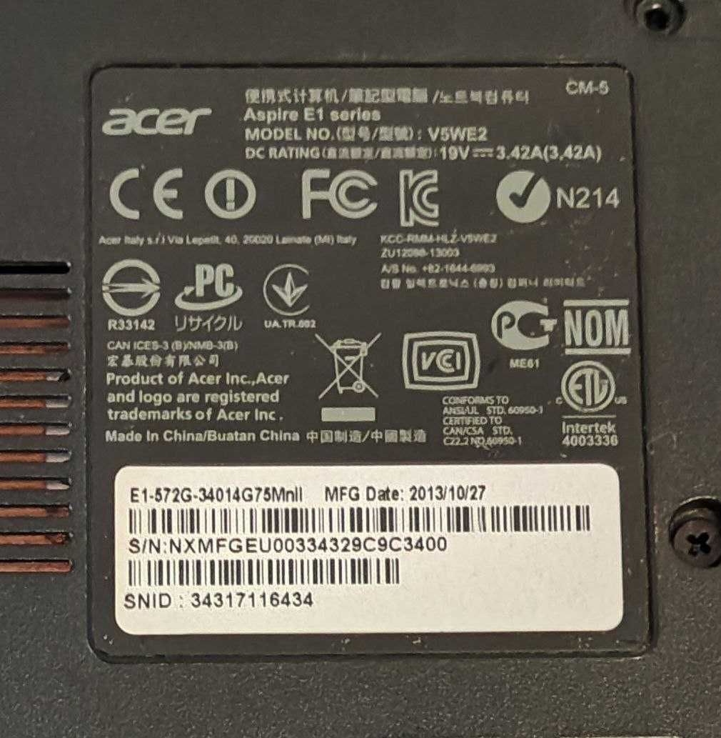Ноутбук Acer E1-527G/15.6/i3-4010Ux4/SSD+HDD/8GB RAM/Батарея 5+ часов