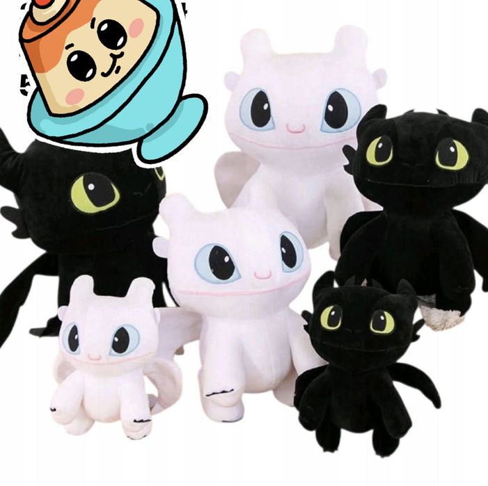 Biały Jak wytresowac smoka czarna furia szczerbatek maskotka 40 CM