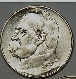 Moneta obiegowa II RP Józef Piłsudski 1936r 5zl