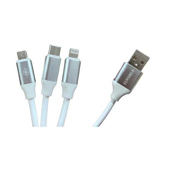 Kabel silikonowy 3w1 USB - USB-C, Apple lightning, Micro USB 1m 20szt