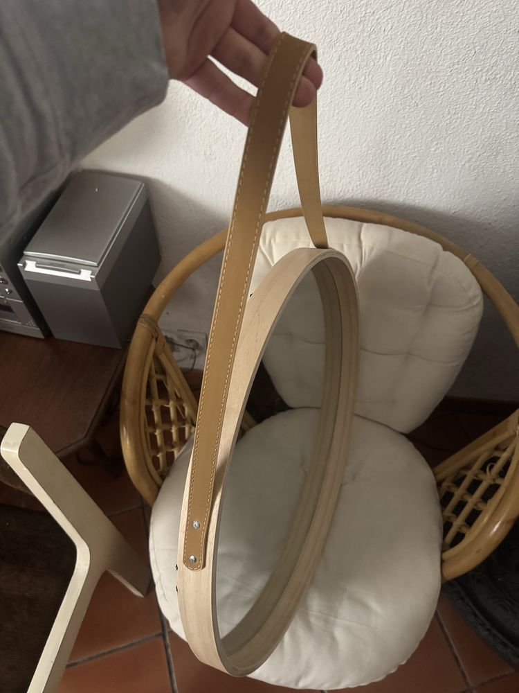 Espelho redondo 60cm, aro em madeira