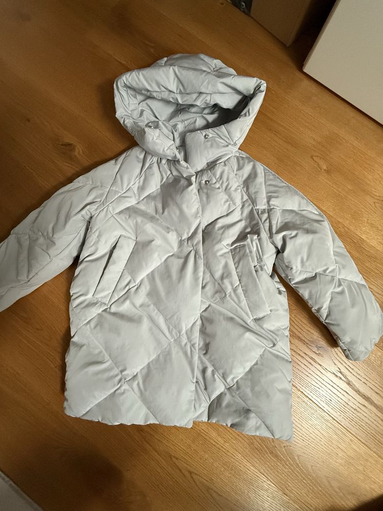 Kurtka zimowa wypełniona pierzem szara Zara 122/128