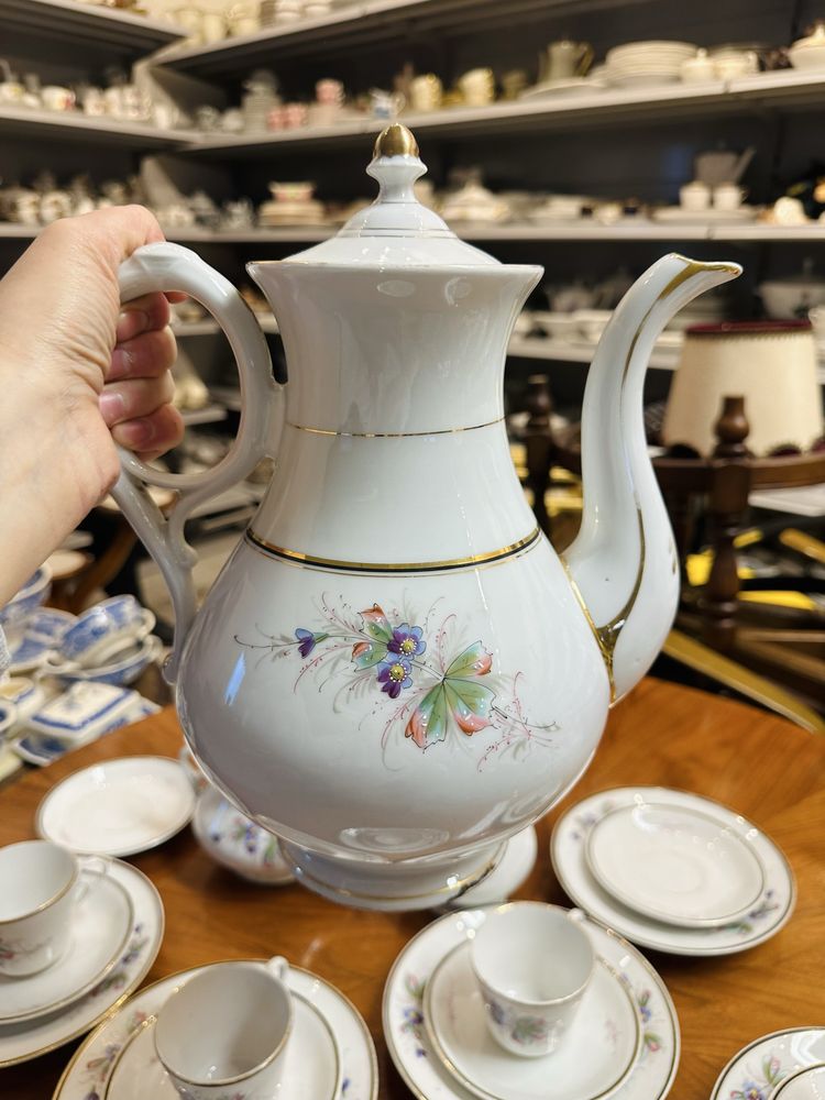 Antyk serwis porcelanowy KPM stary kwiaty zestaw kawa herbata 1283