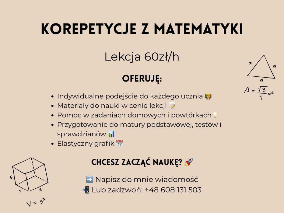 Korepetycje z matematyki Września - szkoła podstawowa, średnia, matura