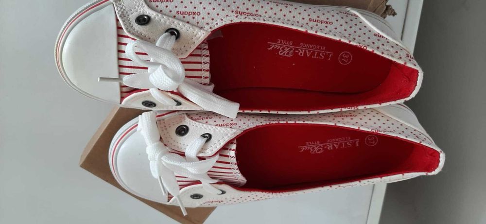 Nowe Balerinki Trampkowe w Paski i Kropki Rozmiar 37
