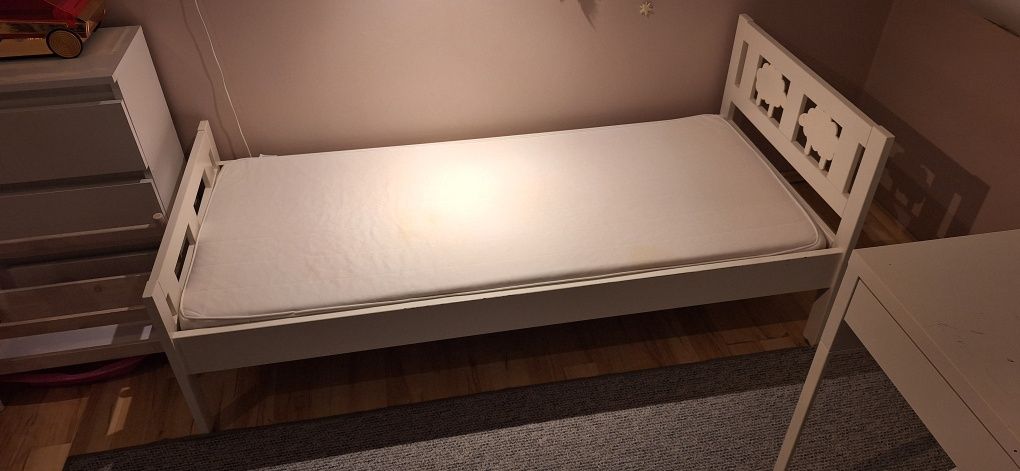 Łóżko IKEA KRITTER 70x160 cm Białe + Materac + Prześcieradło x2